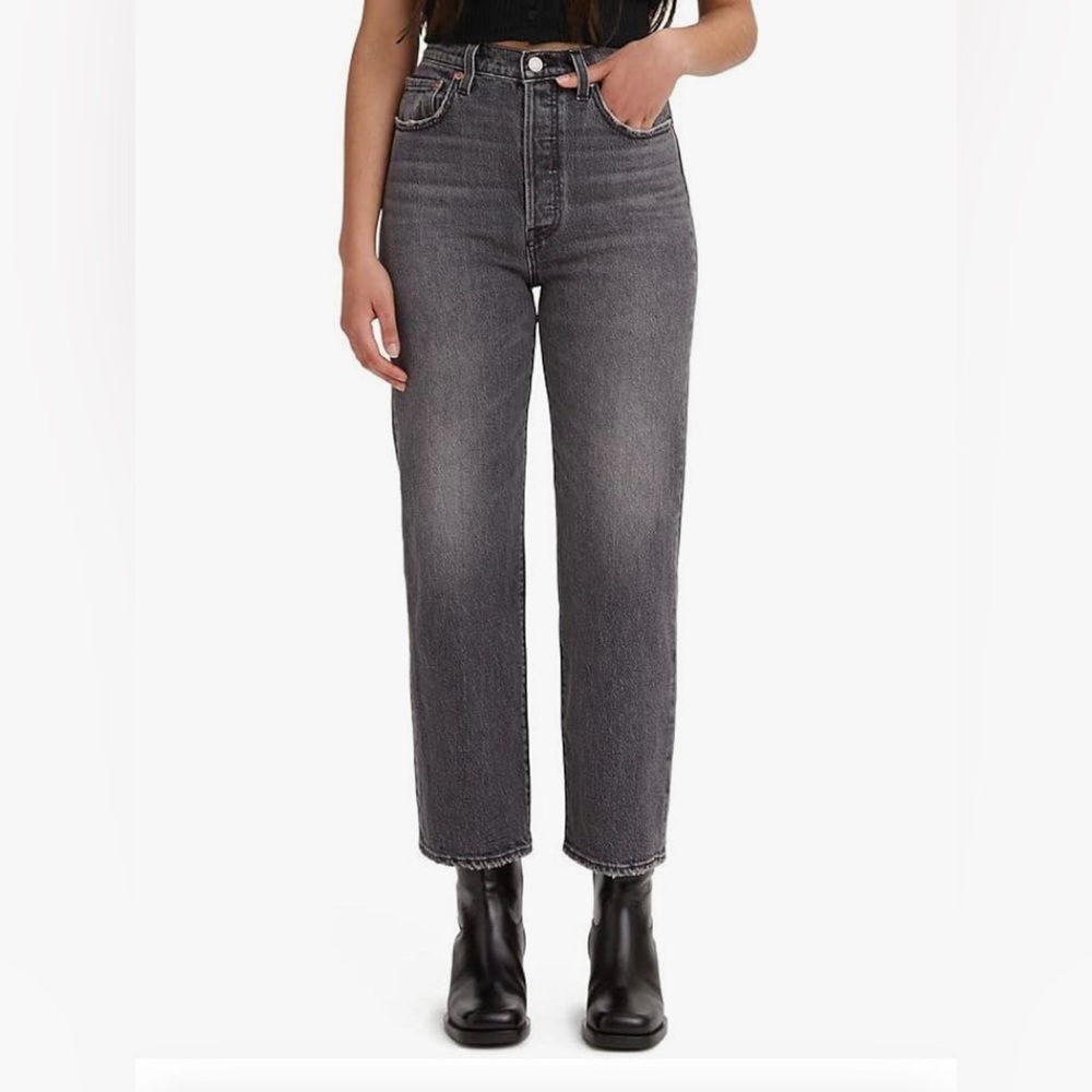 Levi’s Ribcage Straight Ankle Jeans  High Rise Gray Stretch waist 26 length 27